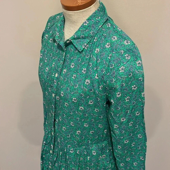 NWT!! J. Crew - Printed Cotton Mini Shirtdress - Green/White/Blue - Size 6 - Picture 9 of 10